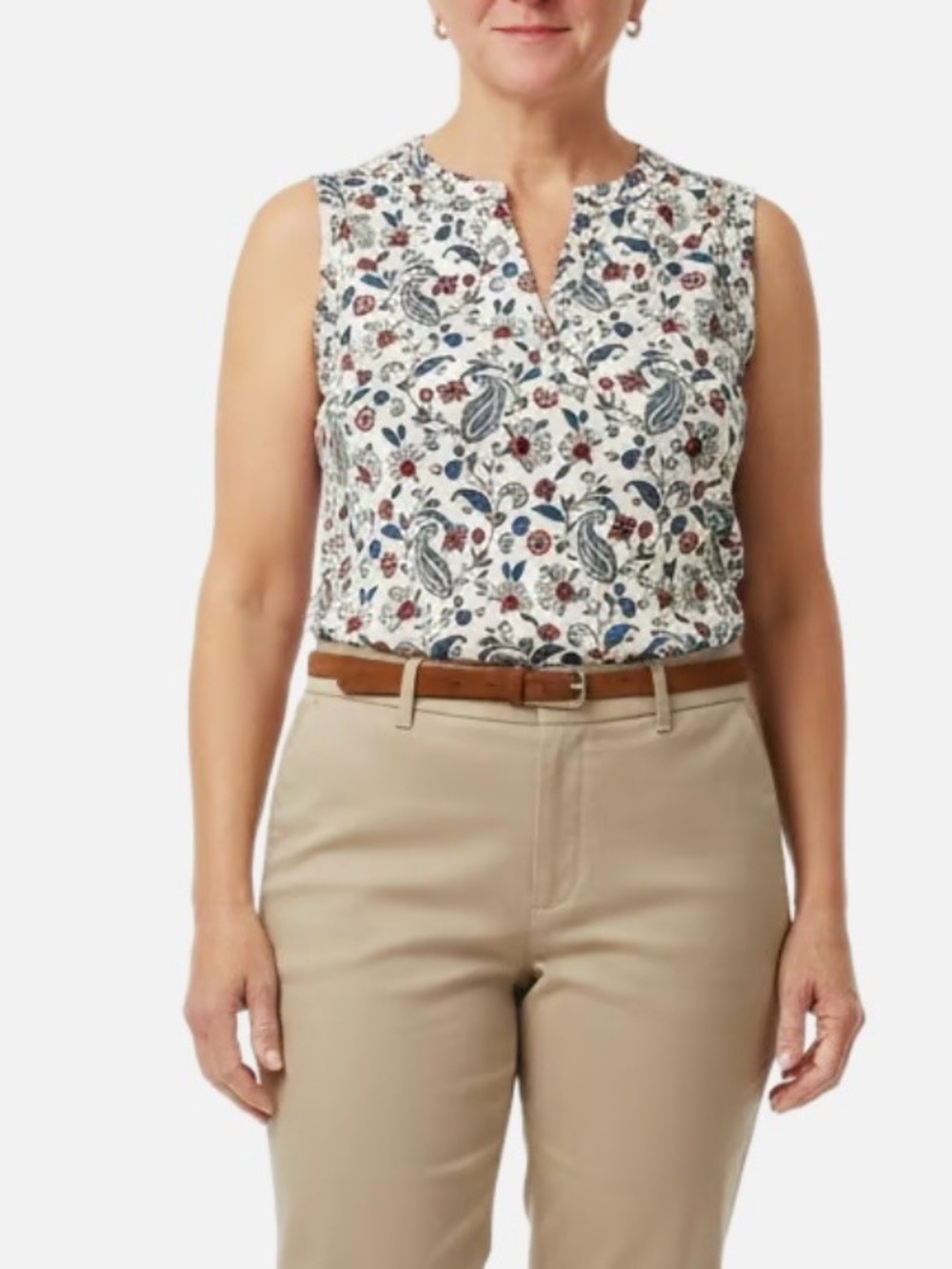 LOFT Cream Paisley Print Sleeveless Camisole with Red and Blue Accents